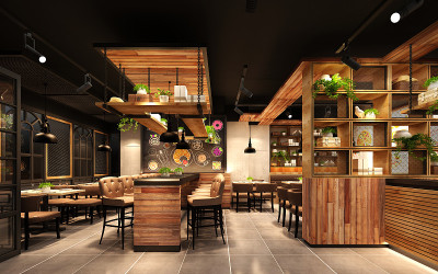 餐厅和餐厅的3D渲染