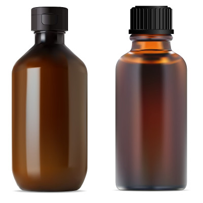 棕色玻璃药瓶。医疗糖浆瓶