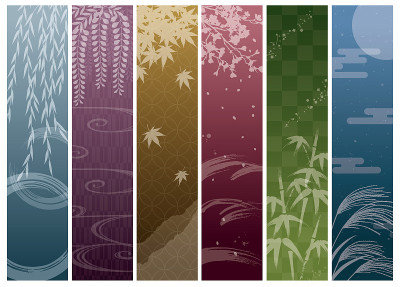 日本四季植物剪影设计背景深色