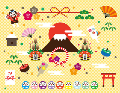 塞满了许多吉祥的新年装饰/插图材料(矢量插图)