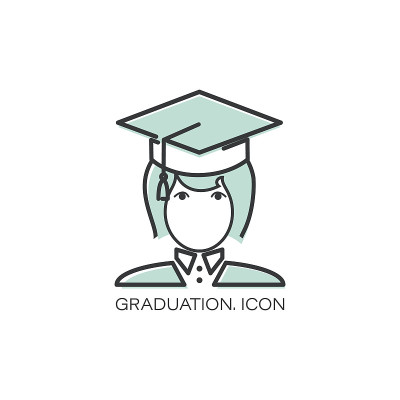 毕业矢量图标。女孩。教育,学位。学位学生无脸女性头像。