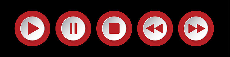 red, white round music control buttons set