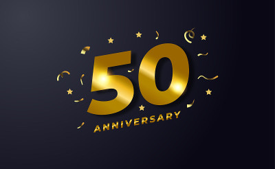 50周年快乐背景模板。黑色和金色。矢量图