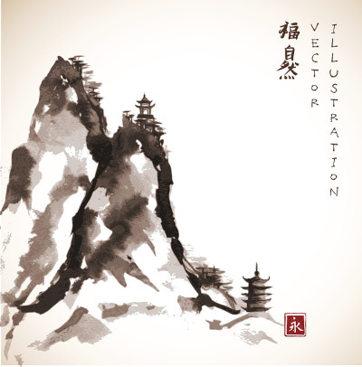 高山是用墨水手绘的
