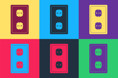 Pop art Electrical outlet icon isolated on color b