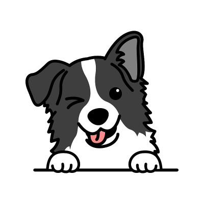 可爱的边境牧羊犬狗眨眼的眼睛卡通，矢量插图