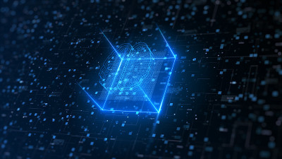 人工智能(AI)、大数据流分析、深度学习现代技术概念。超级快的技术网络连接。未来科技数字背景。
