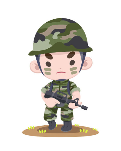 可爱的泰国士兵站强卡通插图