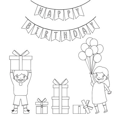 孩子们在节日里收到了礼物。的生日。儿童涂色书。矢量图