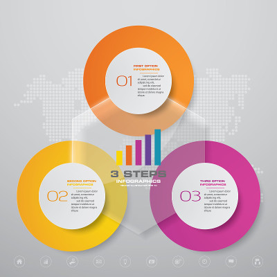 3 steps simple&editable process chart infographics