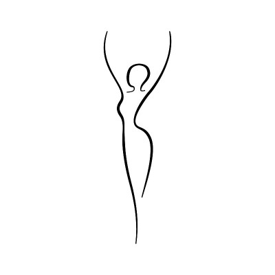 美女线条身材轮廓。模特女性线条形象。健身中心、体育、舞蹈、美容院、水疗等场所的少女标志抽象绘画。向量