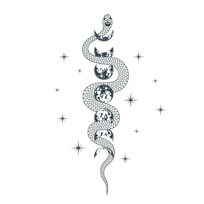 手画天月蛇与星星。为纹身，封面，t恤设计，织物，笔记本和卡片的精神和神秘的印刷。
