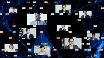 全球通信网络概念。视频会议。Telemeeting。Flash的消息。