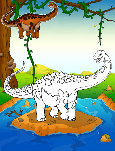 着色恐龙。Titanosaurus。着色的孩子。
