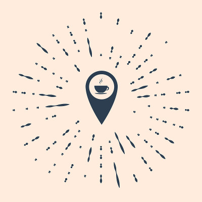 Black Map pointer with hot coffee cup icon isolate