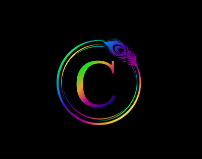 圆孔雀羽毛C图标设计。