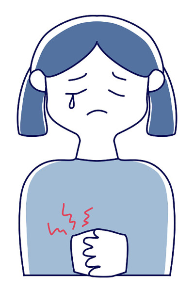 一个腹痛的亚洲小女孩的插图