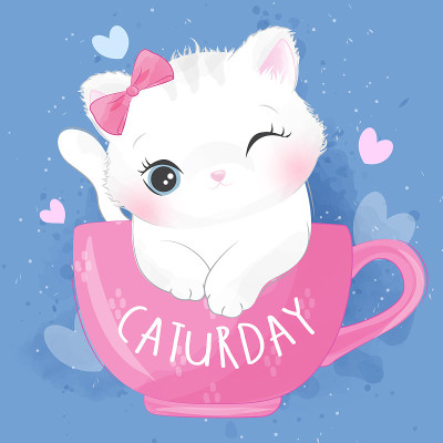 可爱的小猫咪与水彩插图