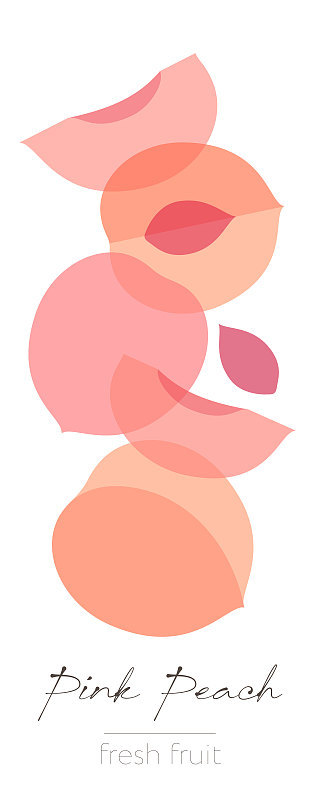 桃子水果插图。美丽的透明整体和切好的水果。