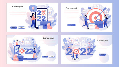 2022年新年事业目标。小商人们计划着明年的目标。成就,成功。屏幕模板登陆页，模板，ui，网页，移动