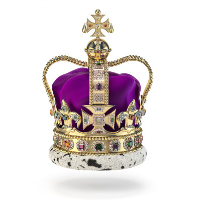 英国的一种金色皇冠，白色皇冠上镶嵌着宝石。王室是英国君主制的象征。