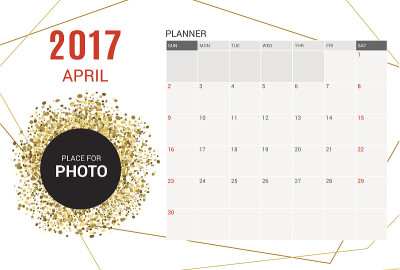 四月计划日历模板2017年。上周星期天开始。