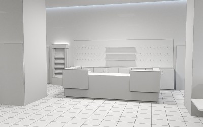 商店，商场，购物中心，室内可视化，3D插图