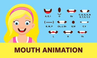 Girl mouth animation with different expressions in