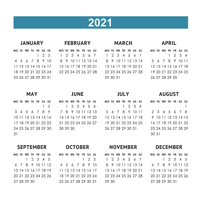 Vector calendar for 2021 year. Week starts monday