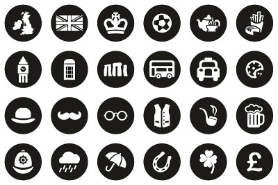 United Kingdom Country & Culture Icons White On Bl