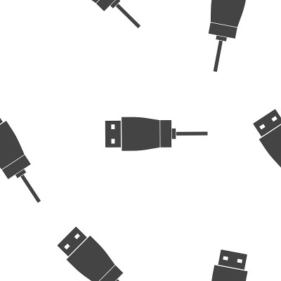 Usb电缆图标无缝模式上的白色背景。