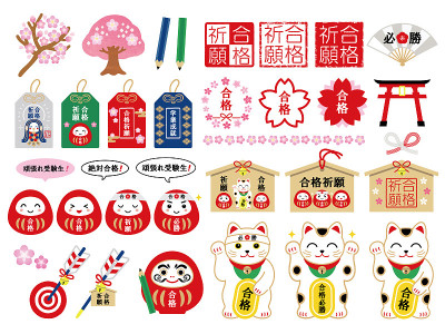 路过祈祷插图素材集插图。
日本，达摩，成就，教育考试，樱花。