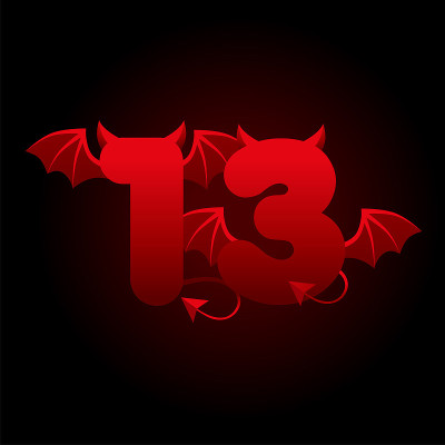 旗帜恶魔13号，红色的数字与翅膀和角的ui游戏。
