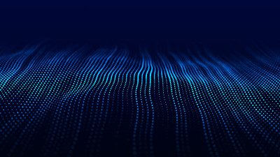 动态的声波。蓝色能量流概念。网络空间背景。3 d渲染。