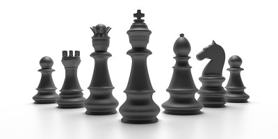 象棋黑色孤立在白色背景上。三维演示