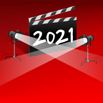 关于电影和电影节主题的2021年贺卡。