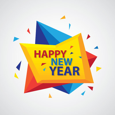 彩色抽象几何多边形。新年设计快乐。