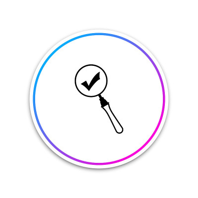 Magnifying glass and check mark icon isolated on w