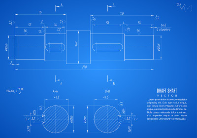blueprint of shaft, project technical drawing on t