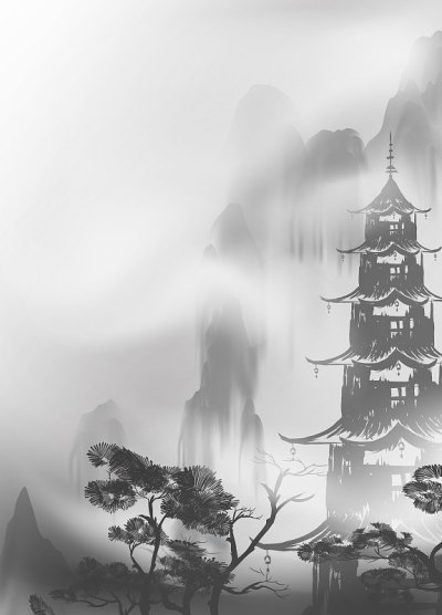 中国水墨画山水画横幅背景