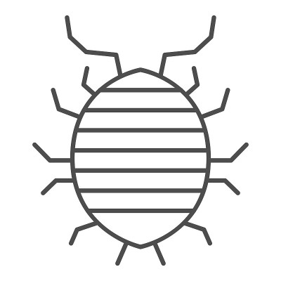Woodlouse细线图标，bug概念，Roll up bug标志在白色背景，Sowbug图标轮廓风