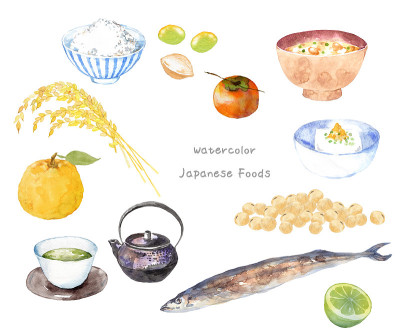水彩日本料理元素