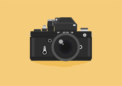 Vintage and retro camera, flat style, colorful, an