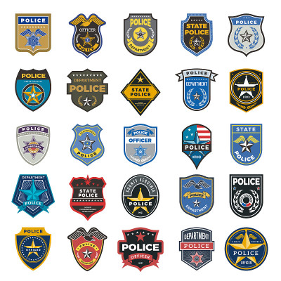 警察徽章。警官安全联邦探员标志和符号警察保护矢量标志