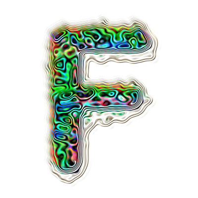 字母F彩色抽象纹理插图，孤立。
