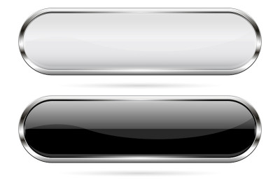 Oval glass buttons. Black and white icons with met