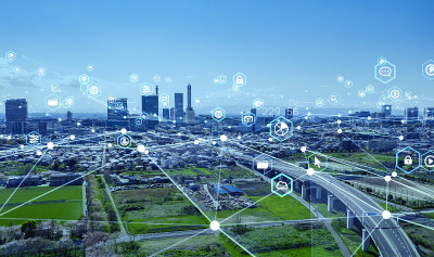 智慧城市与通信网络概念。5克。物联网(IoT)。电信。