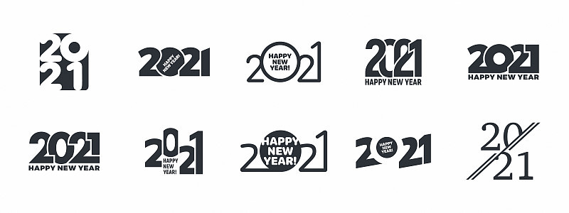 2021年新年标志向量不同变化的白色