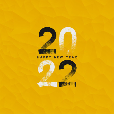 新年海报设计。用黑色和白色的笔触效果装饰数字2022。2022年新年快乐短信符号。矢量插图。标签隔离