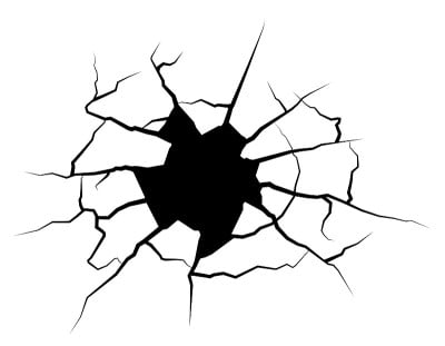 cracks in wall on white background. Breaking surfa